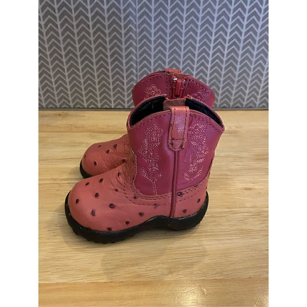 ✅Roper pink leather western boots for baby Sz 2